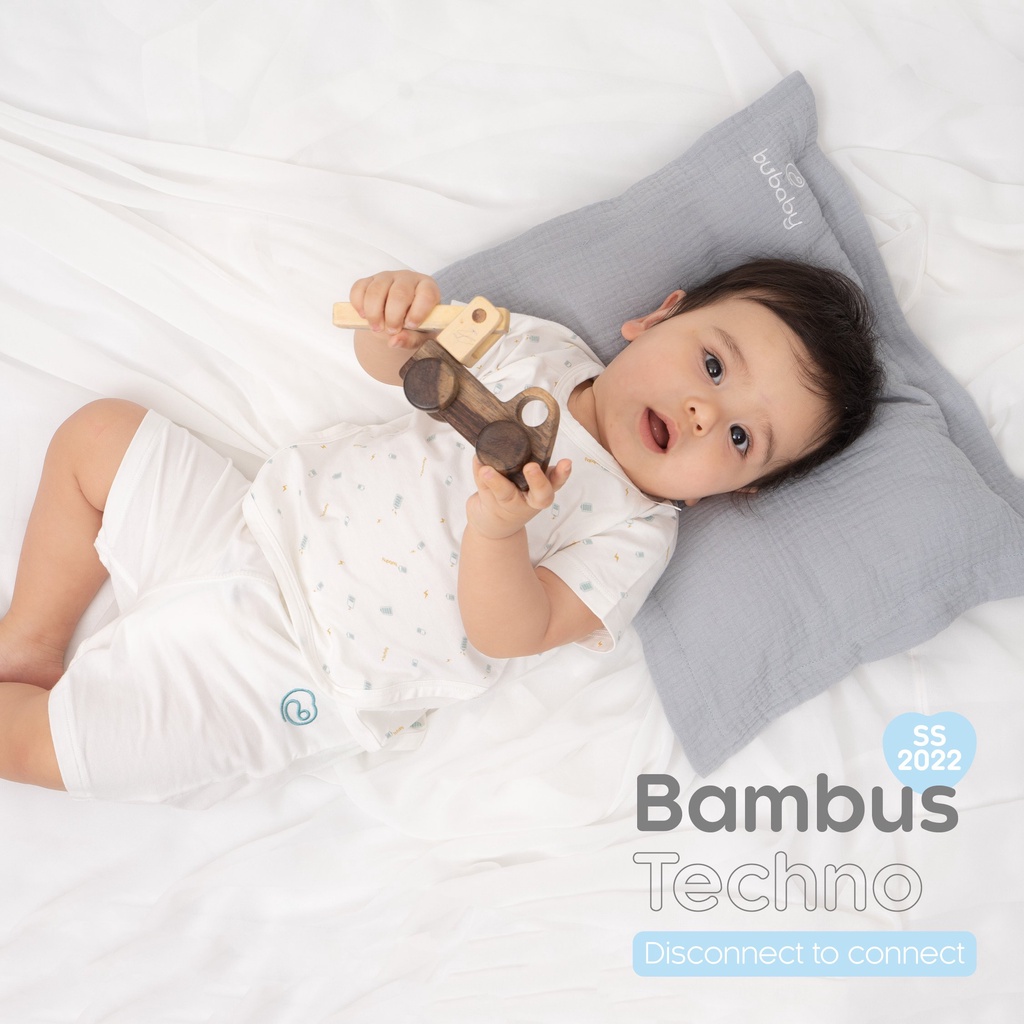 [CHÍNH HÃNG] Bộ quần áo ngắn tay cổ tròn Bambus Techno in họa tiết trẻ em Bu