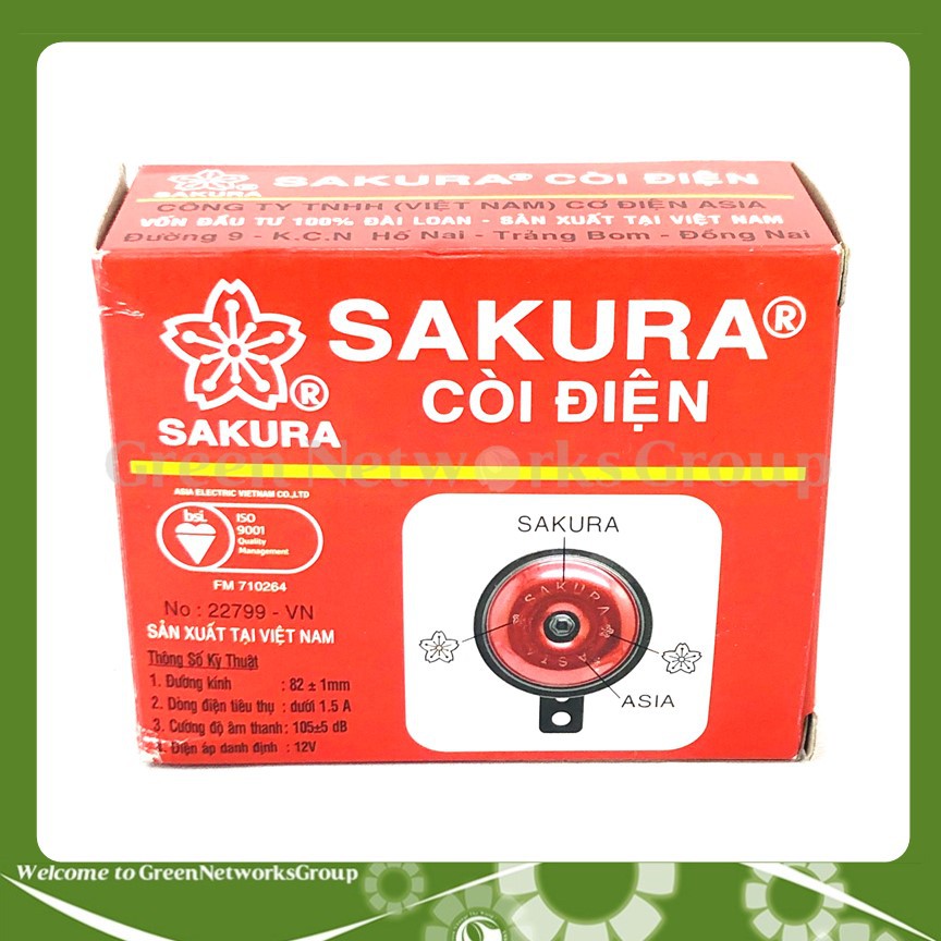 Còi Điện Sakura 12V 105dB 1.5A 82mm 2 chân gắn cho mọi loại xe Greennetworks