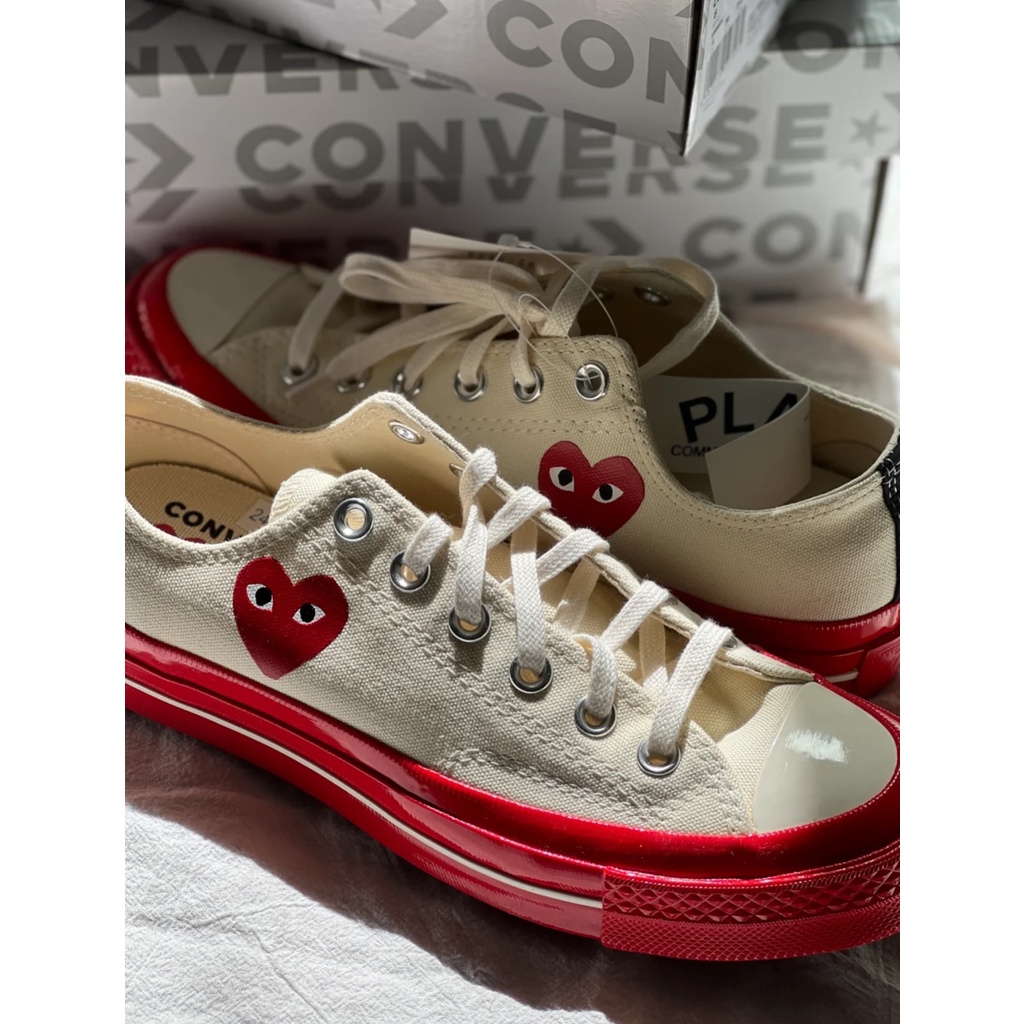 Giày Sneaker Converse CDG PLAY Rei Kawakubo Cổ Thấp Chất Liệu Canvas-901