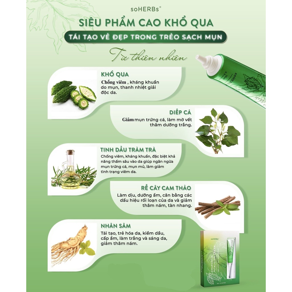 Cao Serum Khổ Qua Dưỡng Da Giảm Mụn Mờ Thâm Soherbs Sirum Mướp Đắng Sạch Mụn , Gel Sữa Rửa Mặt Kiềm Dầu