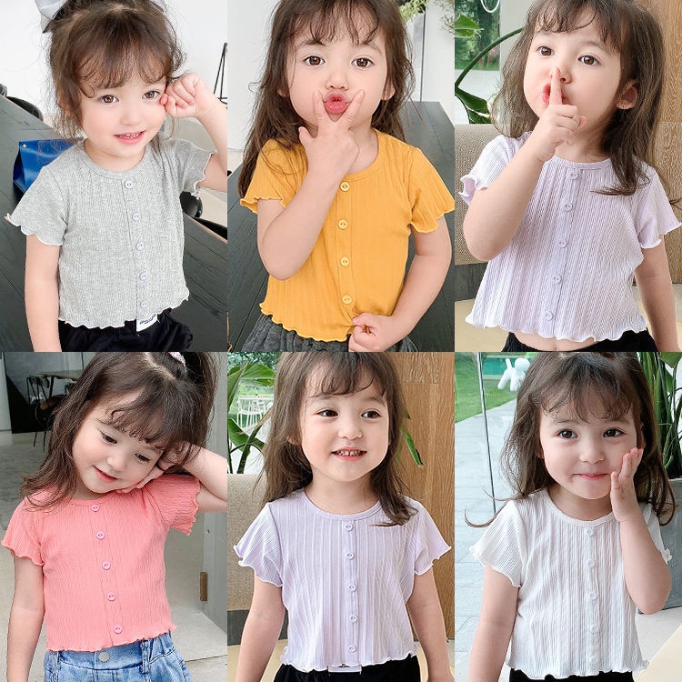 Áo thun mỏng tay ngắn thoáng khí thời trang mùa hè Hàn Quốc hàng mới 2020 dành cho bé gái