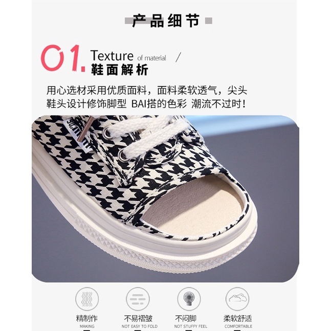 Giày sục nữ - giày đạp gót mũi thủng - Quai canvas cute - mới nhất