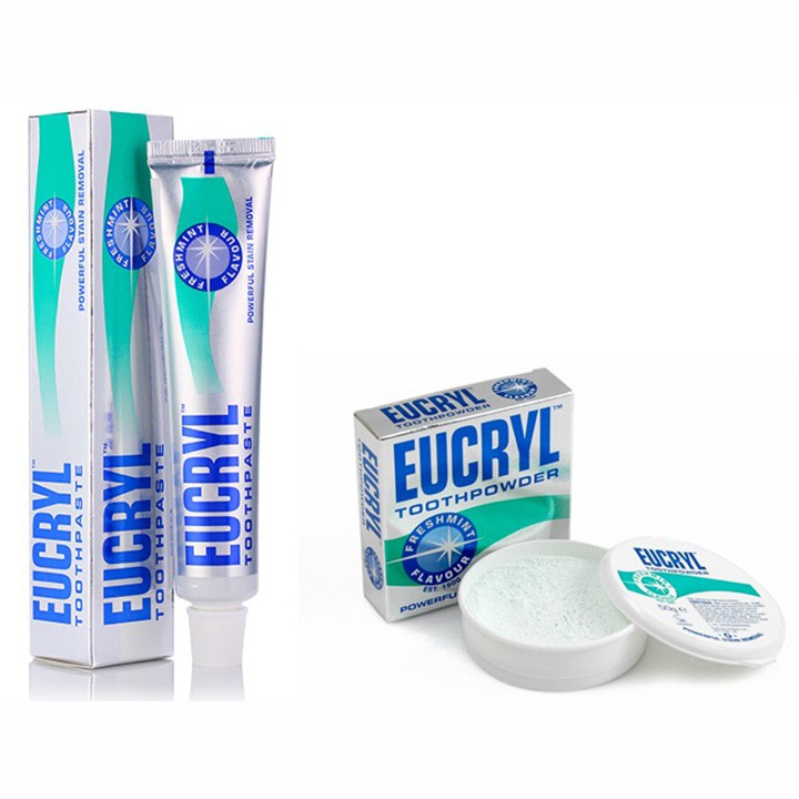 Combo Bột tẩy trắng răng Eucryl và Kem trắng răng Eucryl từ Anh Quốc