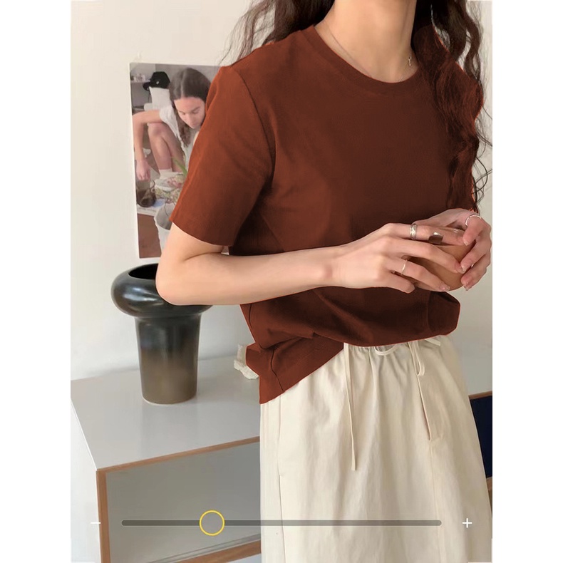 Áo thun nữ phom rộng LENOGI áo thun trơn cổ tròn basic 100% cotton cao cấp