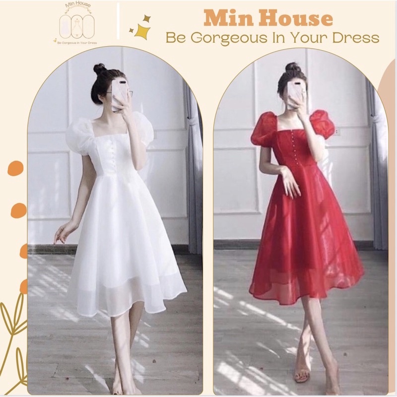 Váy trắng tiểu thư dự tiệc siêu xinh-Xả kho giá rẻ-đầm dự tiệc dáng dài tôn eo che bụng siêu tốt-Minhouse86