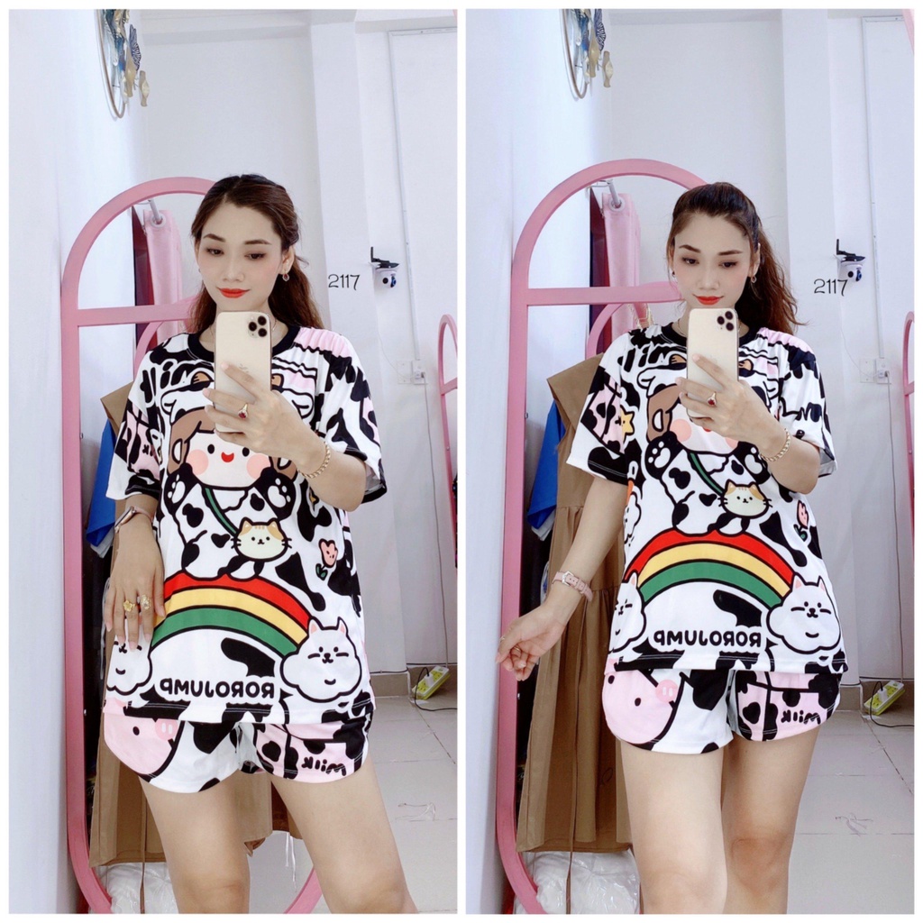 (45Kg đến 65Kg) Đồ Bộ Quần Đùi Thun In Hình 3D - Chất Thun Co Giãn Tốt - Hình Thật Của Shop Chụp BN2117