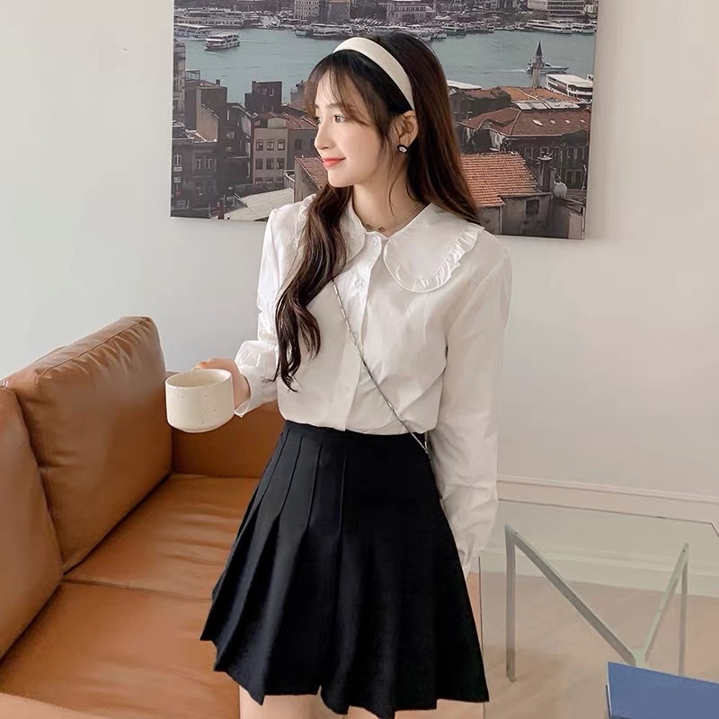 Áo sơ mi nữ cổ sen tay bồng mặc Tết m112