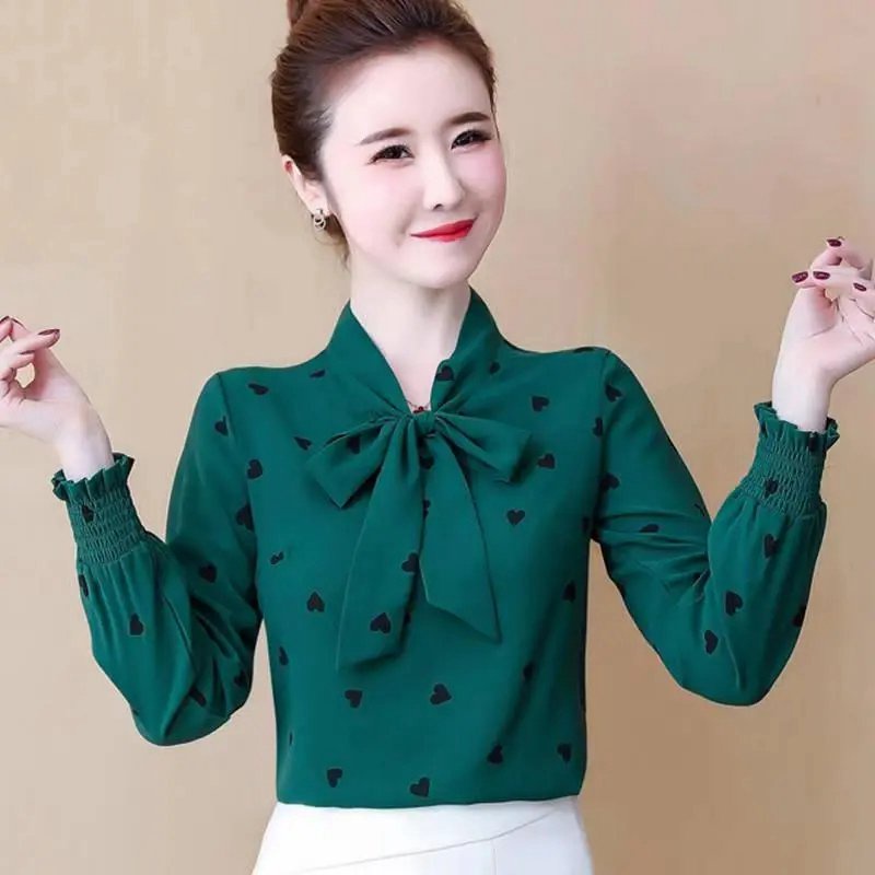 Áo Sơ Mi Chiffon Plus Size S-4XL In Họa Tiết Trái Tim Thời Trang Xuân Hè Cho Nữ
