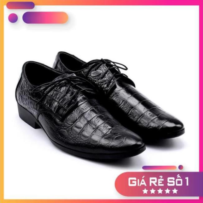 [Sale 3/3]  Giày nam Huy Hoàng vân cá sấu màu đen-HP7128 Sale 11 -op1 " _ L , /