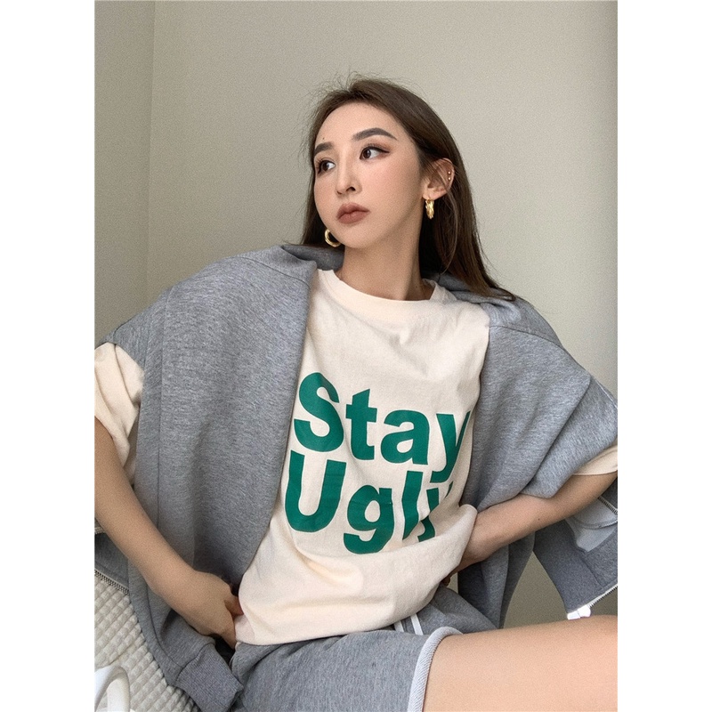 Áo Thun Nữ Ngắn Tay Cổ Tròn In Chữ Thời Trang Hàn Quốc