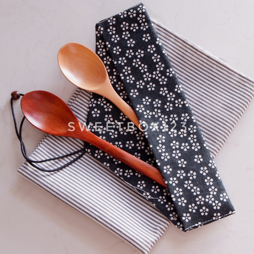 [HÌNH THẬT] Túi Vải Canvas Đựng Muỗng Gỗ Thìa Nĩa Đũa Ống Hút Phong Cách Nhật Bản - Phụ Kiện Bàn Ăn Đựng Bộ Muỗng Nĩa