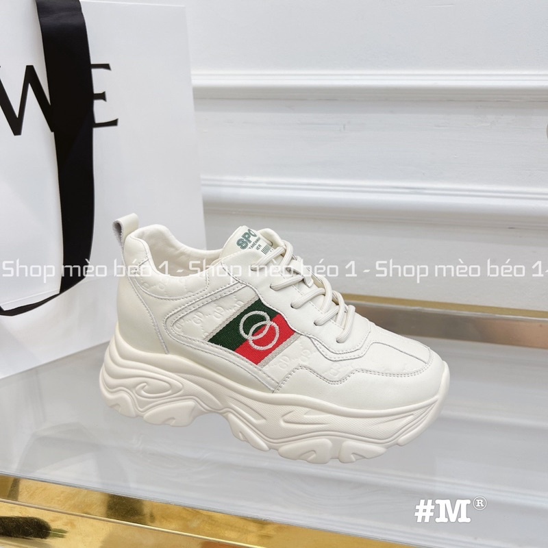 Giày thể thao sneaker trắng vân chìm kẻ sọc chéo đế cao fullbox hàng quảng châu cao cấp