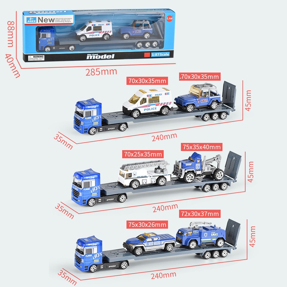 [Mới về] Mô hình xe đầu kéo hợp kim, Bộ xe đầu kéo container, Trực thăng, Xe cứu hỏa, Xe cảnh sát, Xe công trình