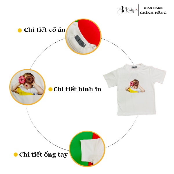 Áo Thun Ngắn Tay Cho Bé BB Kids In Hình Cậu Bé Cầm Bánh Chất Liệu Cotton 100% Co Giãn 4 Chiều