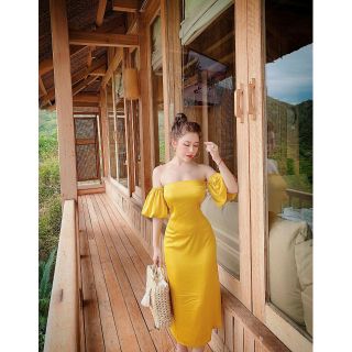 Đầm phi lụa cúp ngực tay phồng