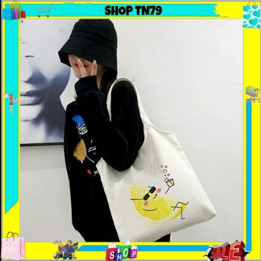 Túi tote vải canvas giá rẻ đeo chéo đi học có khóa kéo phong cách hàn quốc CL-02