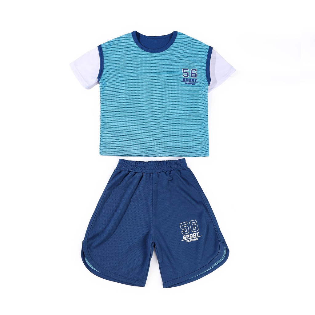 Bộ Đồ Thể Thao Áo Thun Tay Ngắn Phối Quần Short Phối Lưới Thoáng Khí Kiểu Hàn Quốc Cho Bé Kích Thước 100-160cm