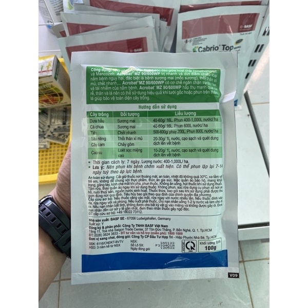 Thuốc trị THỐI THÂN XÌ MỦ ACROBAT MZ 90/600WP