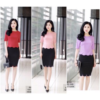 HOT SET CROPTOP CHÂN VÁY THÊU GẤU V171