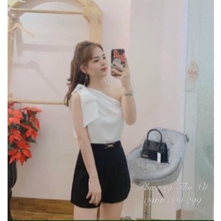 Áo kiểu phi lụa hở vai cột nơ bên vai cực xinh , chất phi lụa mềm mịn