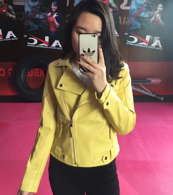 Áo da nữ Quảng Châu màu hồng bền đẹp không bong tróc, có ảnh và video thật 928 Vàng