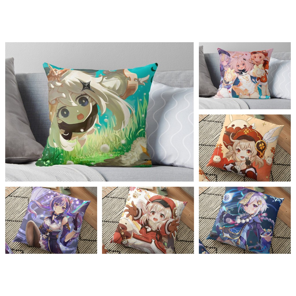 ( G02 ) Gối in hình anime chibi GENSHIN IMPACT LẦN ĐẦU ĐẾN MONDSTADT dễ thương tiện lợi chất đẹp