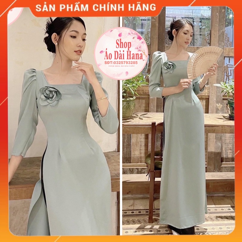 Áo dài cách tân nữ cổ vuông tay vai bồng, áo dài thiết kế trơn đơn sắc một màu. Áo dài HANA may sẵn.
