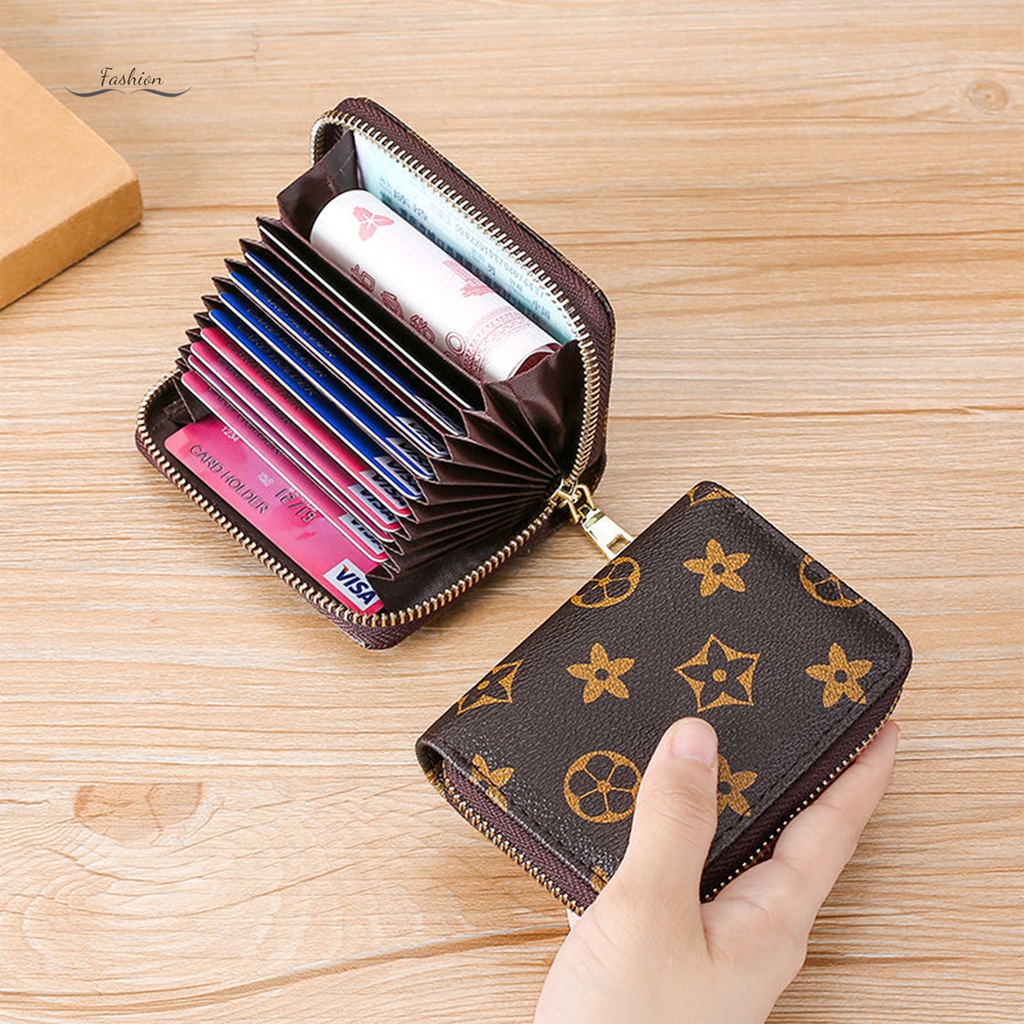 Ví Da PU Nhỏ Nhiều Ngăn Đựng Thẻ Có Khóa Kéo Chống Trộm Thời Trang Công Sở Cho Nữ