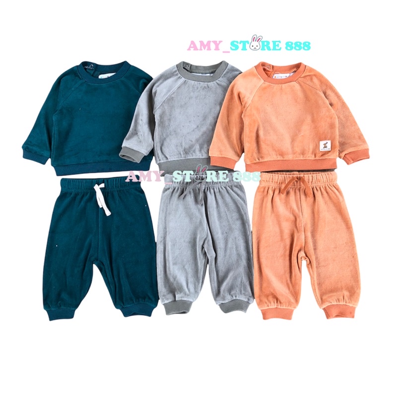 Bộ nỉ nhung bé trai Mini Market mềm mại