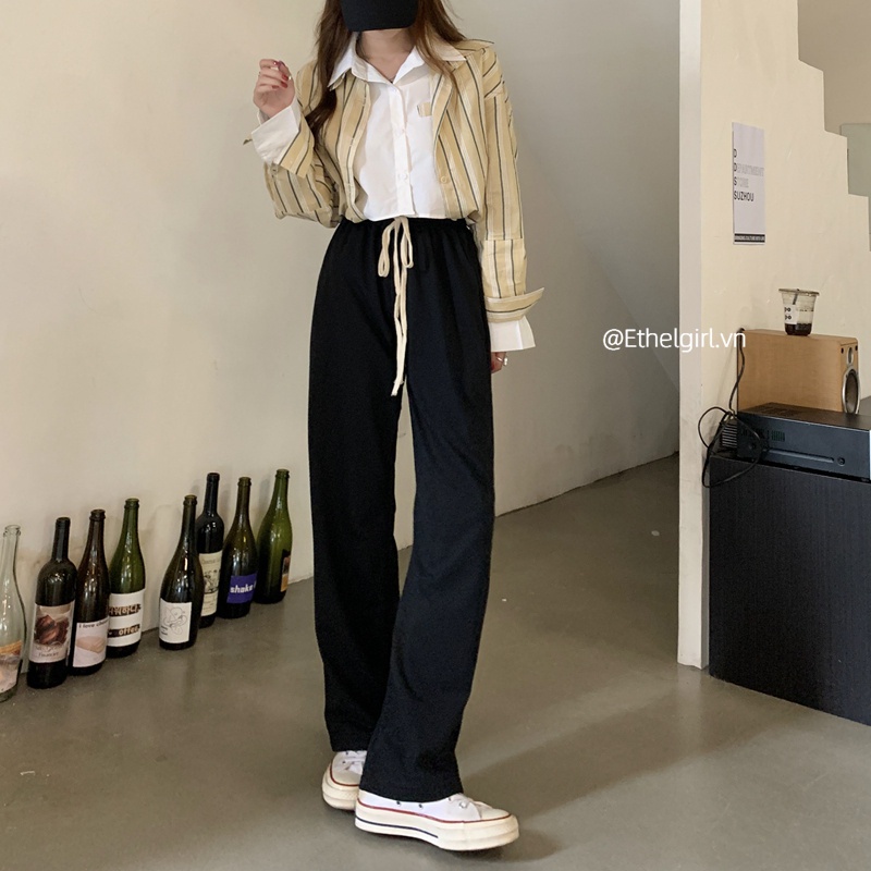 Quần dài ống rộng lưng cao sành điệu cho nữ