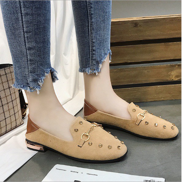 Giầy Moca dẫm gót da lộn đính đá cao cấp | BigBuy360 - bigbuy360.vn