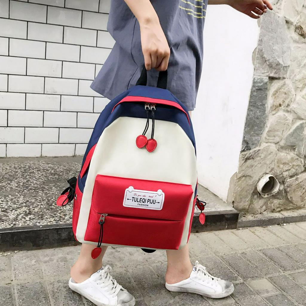 Ba Lô Đi Học Phối Màu Tương Phản Phong Cách Hàn Quốc Dành Cho Nữ