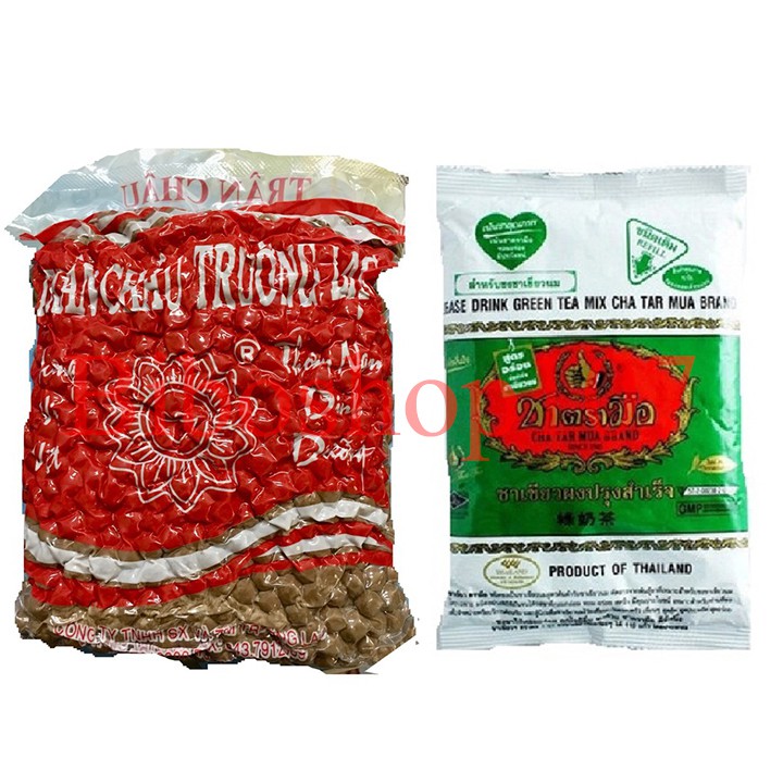 Combo 1 gói trà xanh Thái Lan 200g + 1 gói trân châu đen Trường Lạc 1kg