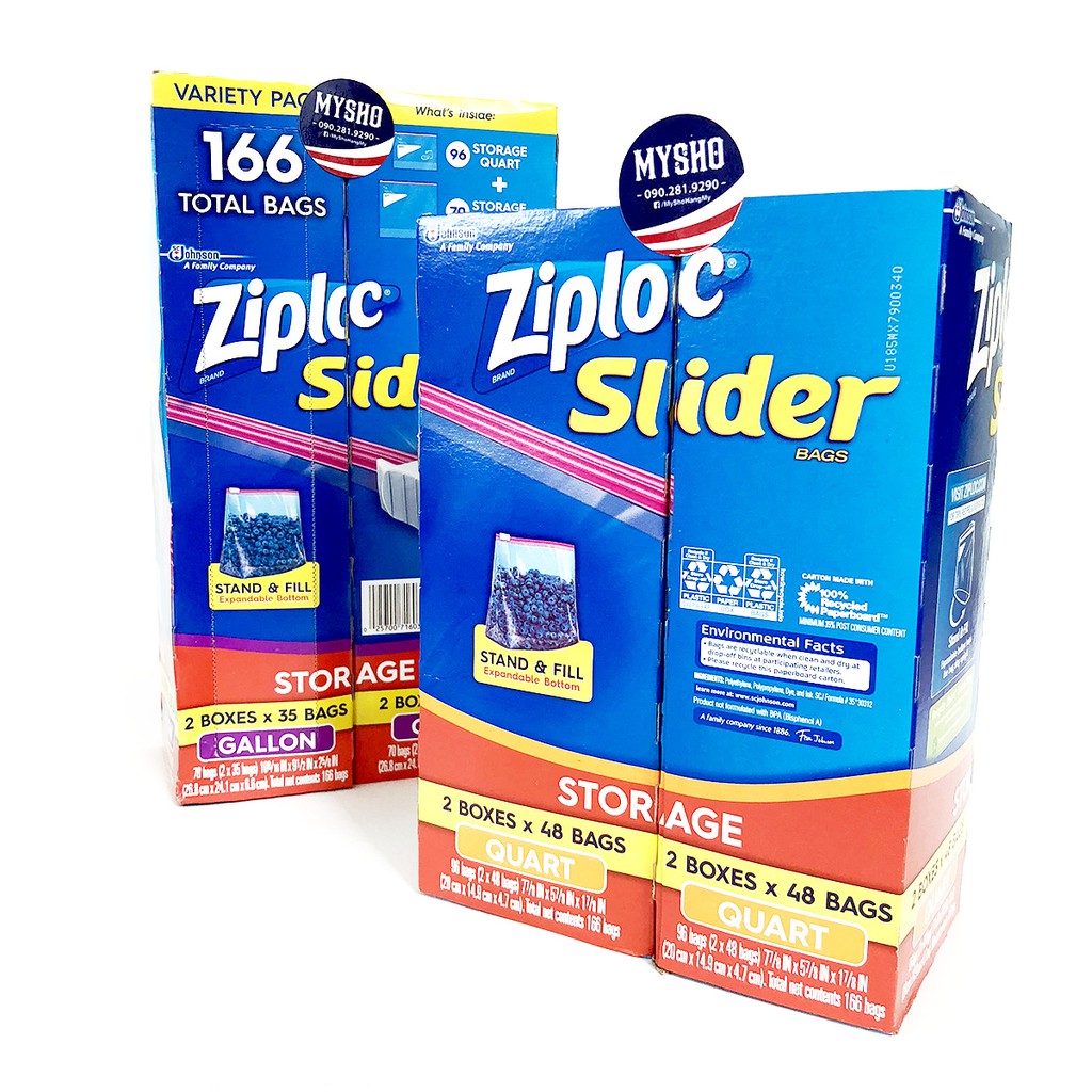 (1 lốc 4 hộp , có bán lẻ) Bộ túi đựng thực phẩm Ziploc Slider (Có khoá kéo tiện dụng)