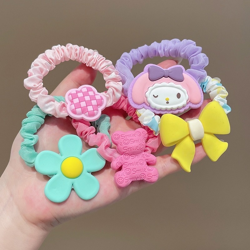 Dây Buộc Tóc Cao Su Co Giãn Không Đau Họa Tiết Hoạt Hình Phong Cách Hàn Quốc Cho Bé