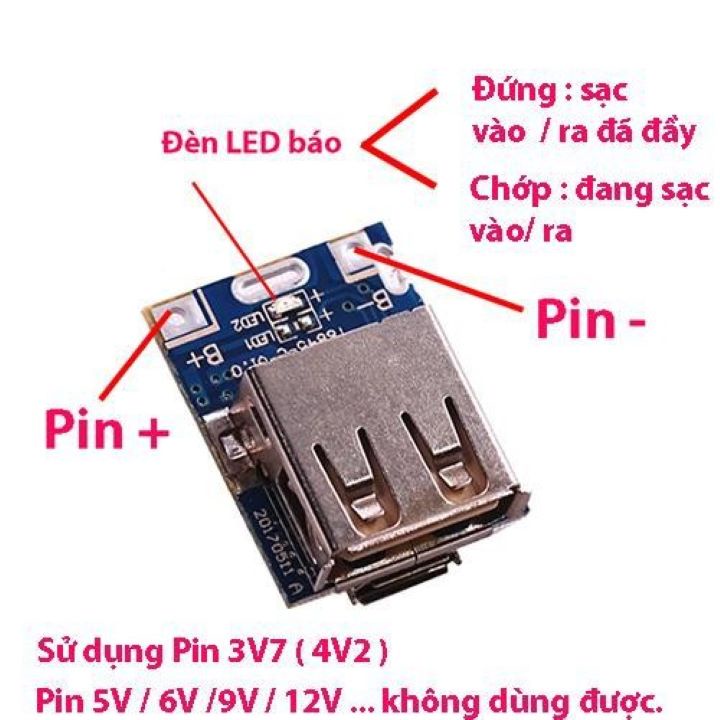 5 chiếc Module mạch Sạc dự phòng 1A HO-001 - DIY Pin sạc dự phòng Có led báo sạc