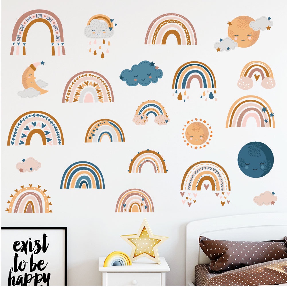 Sticker Dán Tường Phòng Ngủ Trẻ Em Phòng Ngủ Trẻ Em 12 Kiểu Hình Cầu Vồng Morandi