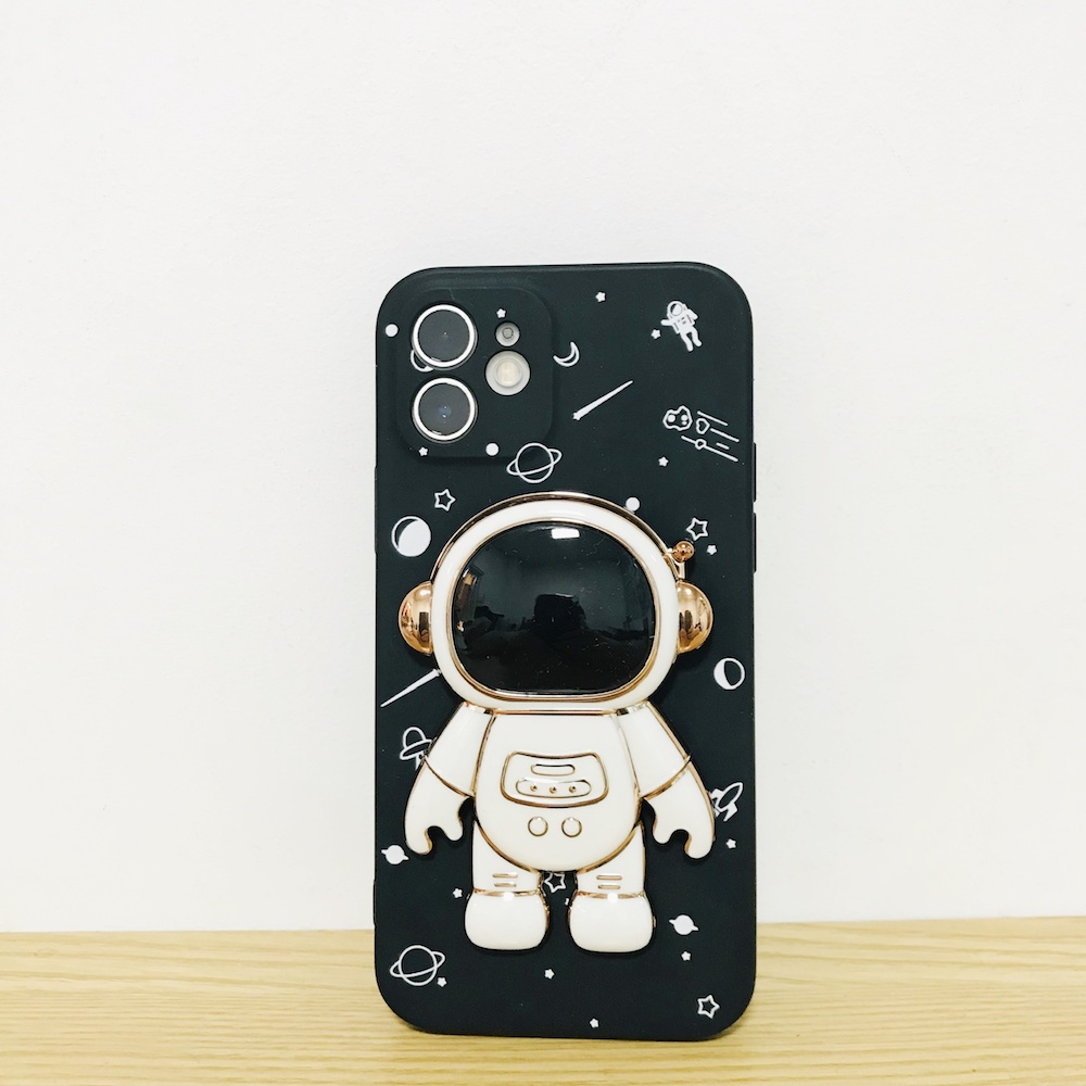 Ốp iphone - Ốp lưng iphone cạnh vuông bảo vệ camera gắn giá đỡ phi hành gia dành cho ip 6 đến 14promax - b502