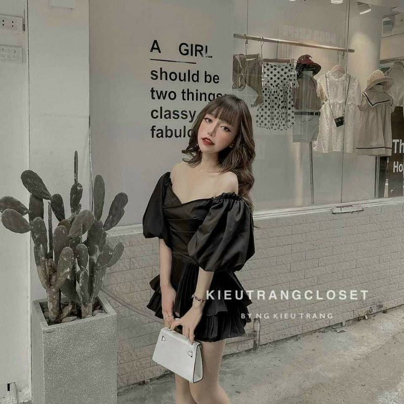 Áo tiểu thư cổ chéo tay bồng nhún sau