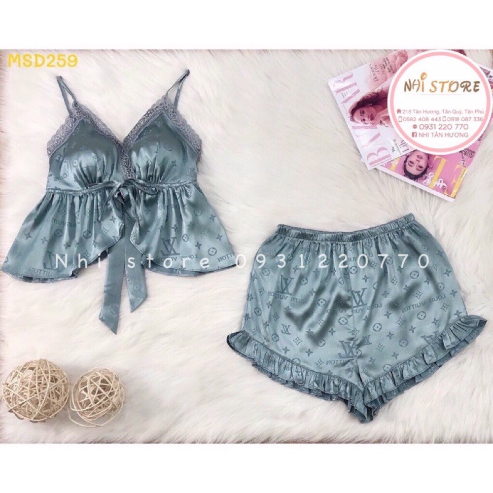 [FREESHIP 50K] Bộ Ngủ Ren NHISTORE Quần Ngắn Bèo  Áo Cúp Ngực Sexy Cột Nơ Freesize Dưới 57kg