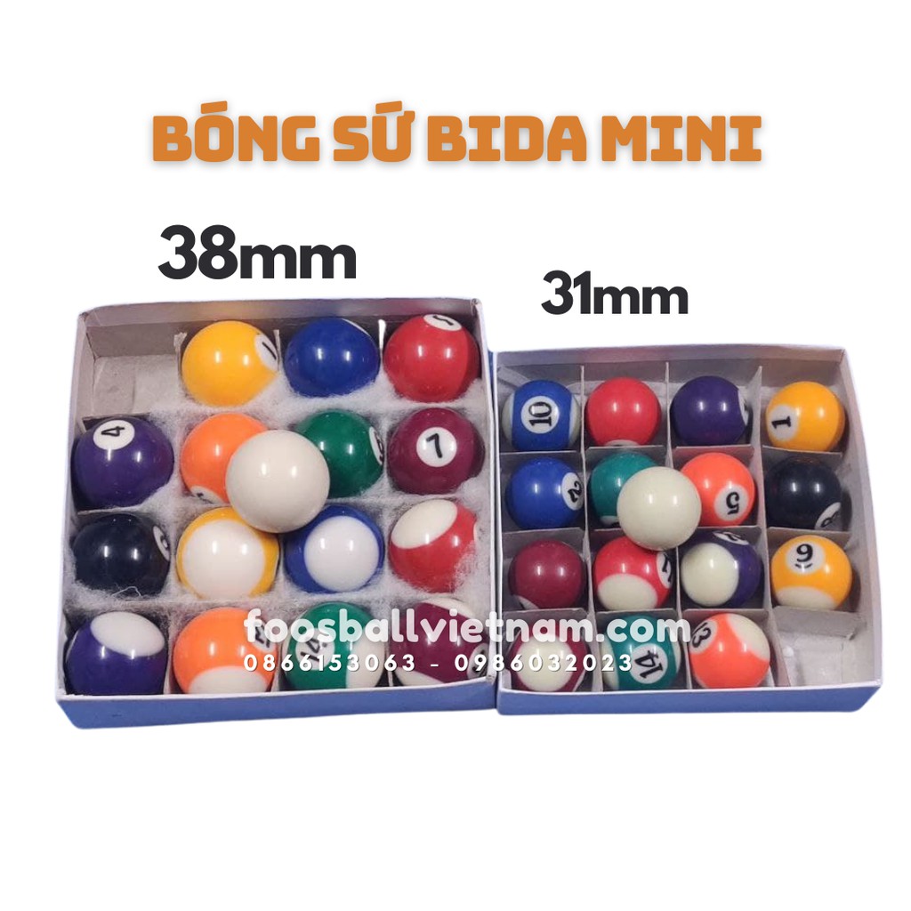 Bộ 16 bóng cho bàn bi-a bida mini bằng sứ thật ảnh chụp thật 100%