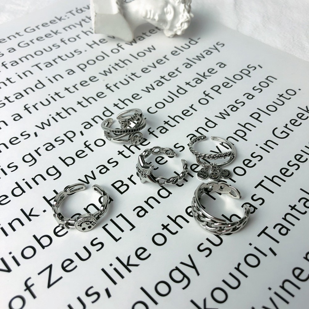 Nhẫn Đôi Khắc Chữ Mặt Cười Phong Cách Hàn Quốc