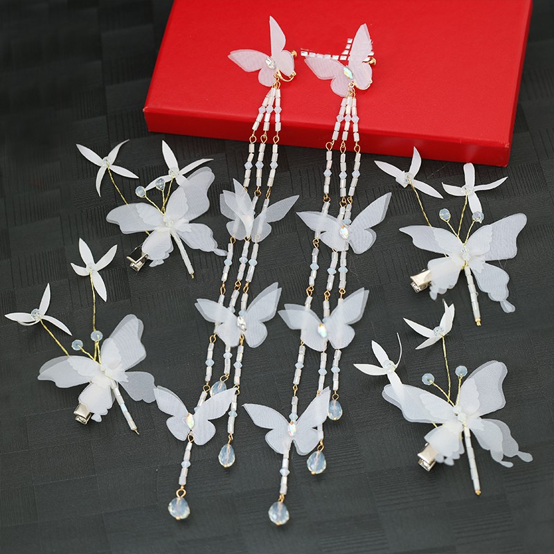 SẴN -  Kẹp tóc dài hai bên, kẹp tóc thường, hoa tai hình bướm - phụ kiện cổ trang - Cúc Tịnh Y