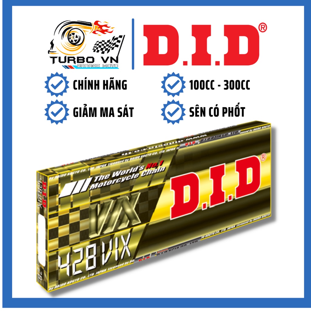 Sên DID 428VIX Vàng 132 mắt có phốt cao su chính hãng.