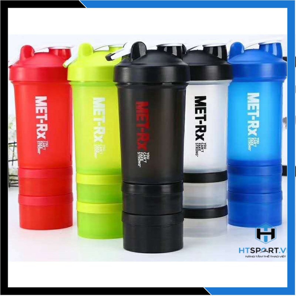 Bình Nước Thể Thao 3 Ngăn, Bình Lắc Đựng Nước Tập Gym Thể Hình Shaker Whey Met RX 3 Ngăn 600ML Cao Cấp Nhiều Màu