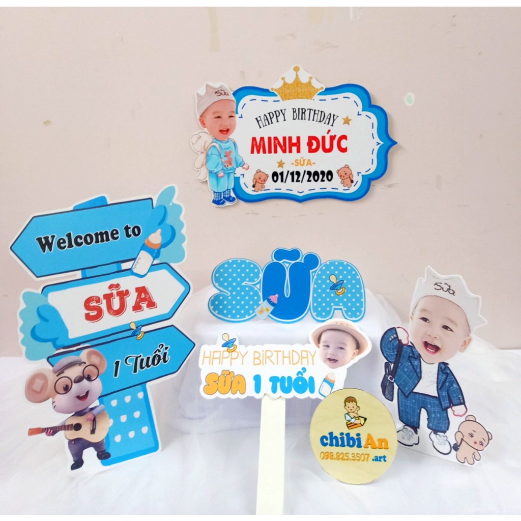 Combo thiết kế hình chibi trang trí sinh nhật cho bé theo yêu cầu