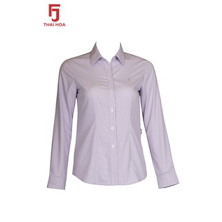 [ RẺ VÔ ĐỊCH ] Áo sơ mi nữ tay dài Thái Hòa họa tiết kẻ sọc đứt - Màu TÍM - 641-11