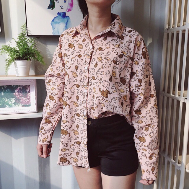 Sơ mi in hình mèo