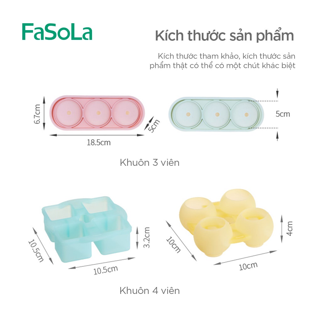 Khay silicon làm đá, trà, trái cây viên tròn, vuông FASOLA FSLYL-006; FSLYL-005