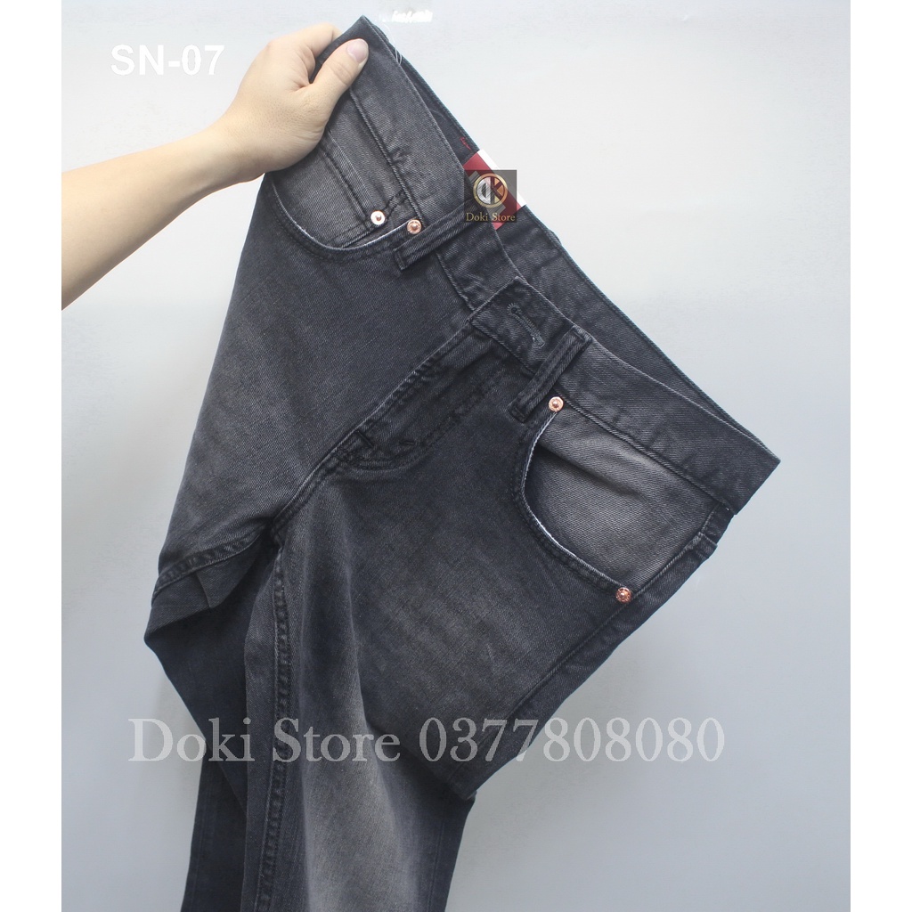 Quần Jean Nam Suông Xám Đậm mài rách, quần suông ống rộng vải mềm không co giãn - Doki Store AUS-06